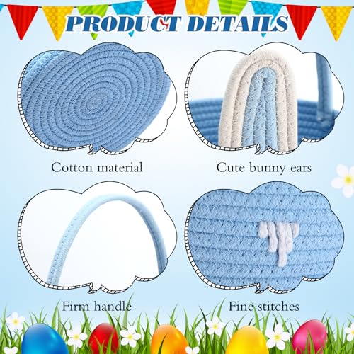 Colingmill 2 Pieces Easter Bunny Basket with Handle Woven Empty Rabbit Basket for Easter Egg Hunt Cute Candy Gifts Storage Party Favors Supplies(White, Blue) - color: White, Blue