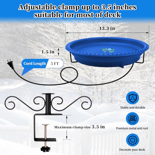Lovppy Heated Bird Baths for Outdoors for Winter, 100W Heated Bird Bath Water Heater with Thermostatically Controlled, Heated Bird Bath for Deck Railing Outside Garden Patio Yard (Blue) - color: Blue