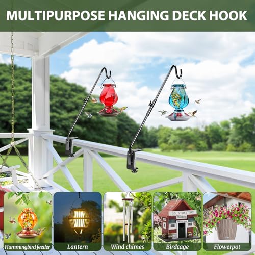 Deck Hook, 16 Inch Bird Feeder Hanger for Hummingbird Feeders, Black | Heavy Duty, Metal Hanger for Planters, Lanterns, Wind Chimes, Holiday Decorations, 360° Rotatable Arm, Gifts for Women Men - size: 16inch