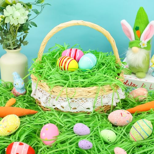 peony man 8oz Green Easter Grass Green Raffia Paper Grass for Gift Basket Easter Recyclable Paper Shred Filler for Box Basket Filling Egg Stuffer DIY Gift Craft Packaging Easters Party Supplies