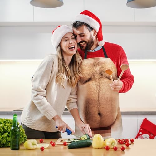 Funny Men Cooking Grilling Aprons Belly BBQ Funny Gag Gifts for Christmas, White Elephant Gift Exchange - color: Red