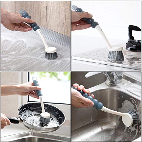 Dish Brush Set 4 Pack with Handle, Stiff Bristle Kitchen Scrub Brushes, Multi-Purpose Cleaning Brushes for Dishes, Pots, Sinks, Bottles, Grout Lines & Bathroom Surfaces