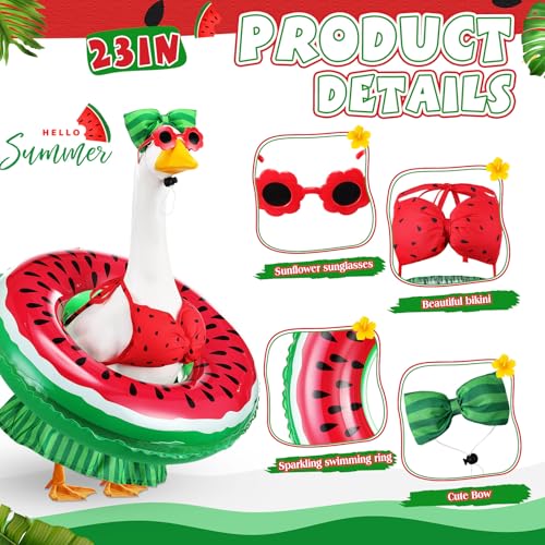 Bikini Porch Goose Outfits with Sunglasses and Swimming Tube for 23" Summer Goose Costume Garden Patio Statue Decor(Watermelon) - style: Watermelon