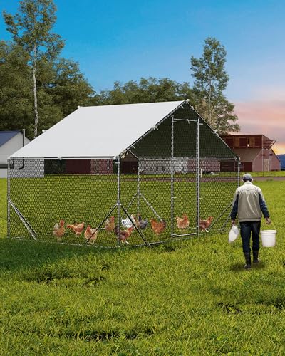 GarveeLife Large Metal Chicken Coop, Chicken Run for 6/10 Chickens, Outdoor Walk in Poultry Cage with Anti-UV Cover and Waterproof, 6.56 x 9.84 x 6.56 ft - size: 118" W x 79" D x 79" H