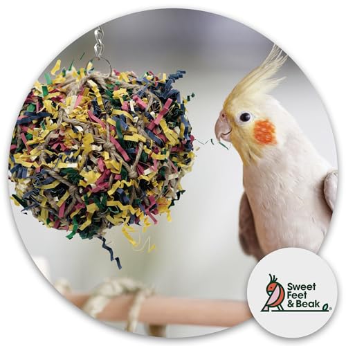 Sweet Feet and Beak Shredder Ball, Large, 7" Bird Shredding & Foraging Toy | Stuffed with Shredded Paper & Wood Toys, Encourages Foraging, Climbable Design, Available in 3 Sizes, Bird Perch Toy - size: 7 inch