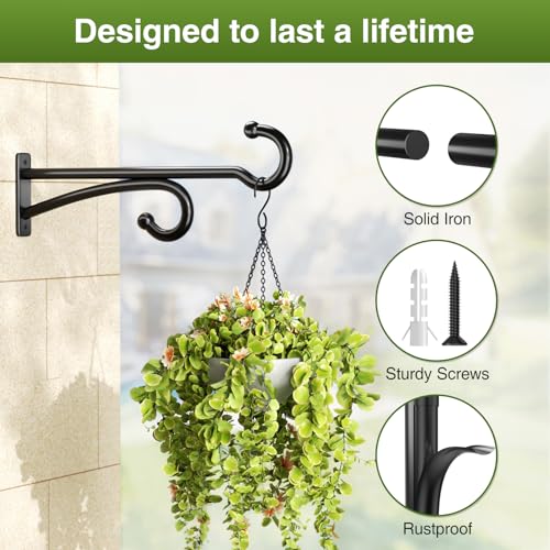 pickpiff 14-Inch Plant Hooks for Hanging Baskets: Plant Hangers Outdoor Indoor, Planters Wall Brackets for Hanging Plants, Bird Feeders, Wind Chimes, Bird Houses, Flower, Metal, Black - color: Black, size: 14 Inch