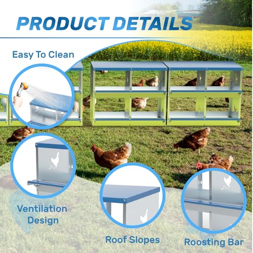 Chicken Nesting Box 8 Compartments Laying Boxes for Chicken Hens Ducks Poultry Protect Eggs Chicken Coop Easy Egg Collection Wall Mount Metal Nest Box for Chicken Coop - size: 8 Compartments