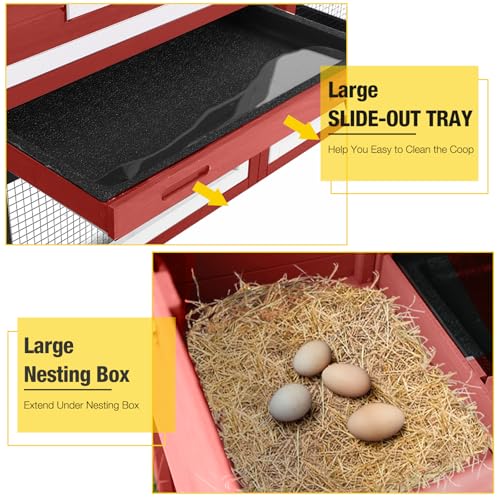 Aivituvin Mobile Chicken Coop with Wheels for 2-4 Chickens, Backyard Expandable Chicken House Duck Cage with Run, 2 Nesting Boxes, Easy Clean Pull-Out Tray, Leak-Resistant Asphalt Roof, 72.3"(Red) - color: Red, size: 72.3"L x 26.0"W x 39.4"H