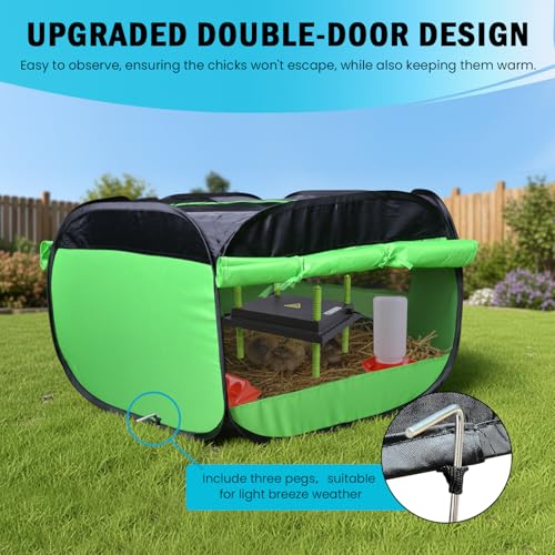 Tetuga Brooder Box for Chick Starter Kit with 10x 12” Brooder Heating Plate | Chicken Brooder Pen All-In-1 Bundles with Chicken Feeder, Waterer, Up to 15 Chicks, Duck & Quail, Indoor & Outdoor Use, Green - color: Chicken Brooder Tent Bundles,Green