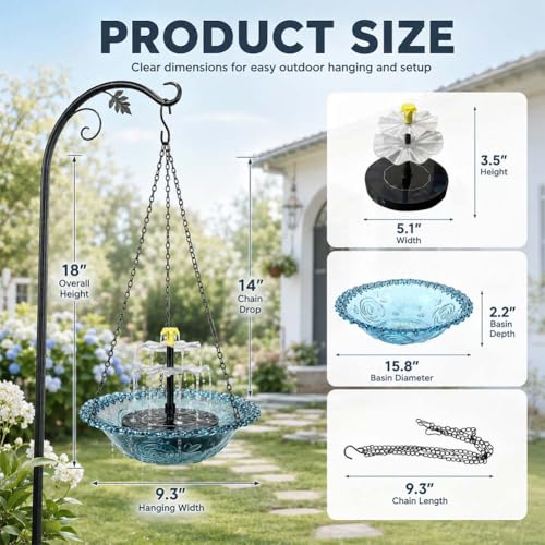 3-Tier Solar Powered Hanging Bird Bath Fountain, Integrated Solar Bird Bath for Outside, Cascading Water for Hummingbirds Wild Birds, Garden Patio Decor (Pink) - color: Pink