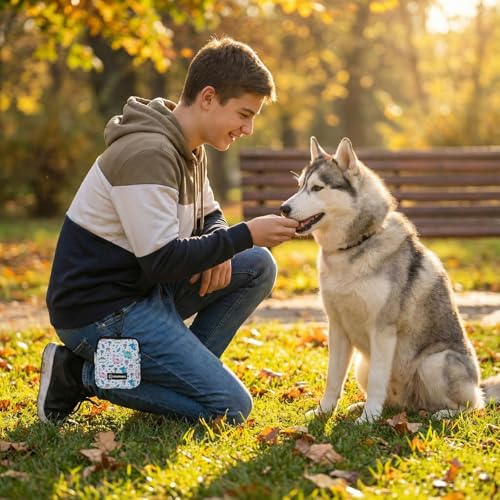 Dog Treat Pouch with Training Clicker,Waterproof Nylon Fabric Poop Bag Holders for Leashes,Hands Free Small Dog Walking Bag with Carabiner, Pet Puppy Training Walking Essentials (Dinosaur) - color: Dinosaur
