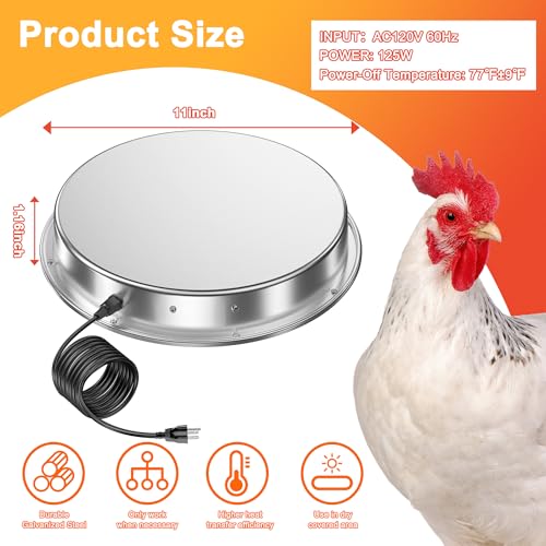 ZenxyHoC 11in Chicken Water Heater for Drinker, 110W Heated Base | Poultry Waterer Heated for Metal Drinking Fountains
