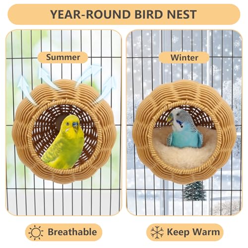 Hypeety Rattan Steel Frame Bird Nest for Cage Chewproof Bed with Cushion | Sturdy, natural rattan, removable soft plush pad, washable bird hammock, fits most cages, suitable for budgies/lovebirds