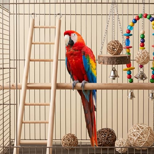 Bird Ladder for Bird Cage 2 Pack Wooden Birds Toys Cage Accessories for Parakeets Parrots Cockatoo (5 Step & 7 Step)