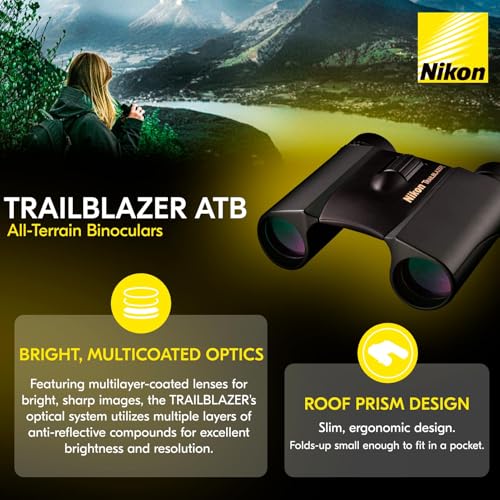 Nikon Trailblazer 10x25mm Binoculars - Compact, Waterproof & Fogproof, Bright Multilayer-Coated Optics, Roof Prism - All-Terrain Outdoor Wildlife Viewing & Birdwatching Binoculars (8218) | Waterproof, fogproof, compact, Waterproof & Fogproof, Bright, brig