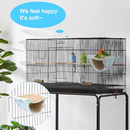 BWOGUE Bird Nest Bed Hanging Hammock, Parakeet Bed for Cage, Cockatiel Bed | Warm Fleece Snuggle Hut, Double-Layer Comfort, Wooden Perch Setup, Washable Hammock - color: Sky Blue, size: Medium (9"x7.2")