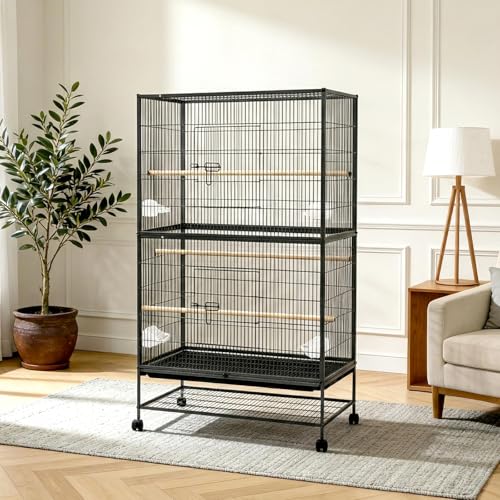 60" H Large Bird Cage, Rolling Bird Cage with Storage Stands, Feed Bowls, Wide Flight Parakeet Cage for Macaw, Parakeets, Conures, Cockatiel, Cockatoo - size: 60.0"L x 36.2"W x 22.4"H