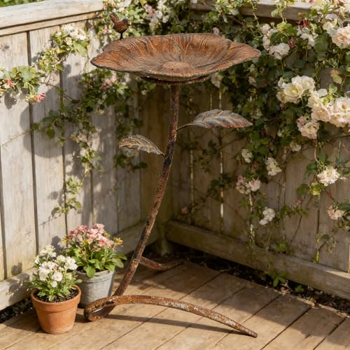 Vintage Metal Flower Bird Bath for Outside Rustic Freestanding Birdbaths for Outdoors 23.6 in Distressed Pedestal Birds Feeder Iron Bowl Bird Bath Stand for Garden Yard Patio Decor