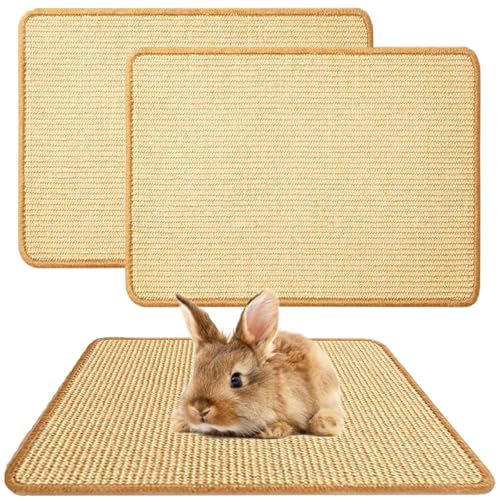 2PCS Rabbit Scratch Mat Natural Bunny Scratching Pad Claws and Teeth Care Rabbit Mats for Cages Chew Toys for Bunny Pet Cage Bedding for Biting Sleeping Nesting, 24x16 - size: 24"x16"