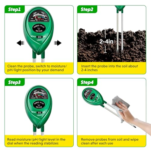 Soil Tester, Soil Test Kit Acidity Water, 3-in-1 Plant Moisture Meter Light/Moisture/PH Tester for Home, Garden, Lawn, Farm, Indoor and Outdoor Use, Promote Plants Healthy Growth - color: GREEN