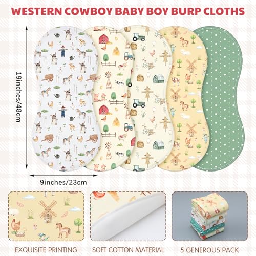 SmoothNovelty 5 Pack Farm Animals Baby Burp Cloths Soft Absorbent Burping Rags for Newborns 19"x9" Spit up Cloths for Boy Girl Newborn Baby Shower Registry Gifts Set Nursery Decor - style: Farm Animals