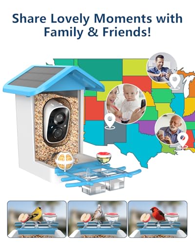 Smart Bird Feeder with Camera,2K HD Video, AI Identify Birds Species Solar Powered,Auto Capture Videos & Notify of Birds Arrival,Bird House for Birdwatching,Gift for Parents,BirdLovers