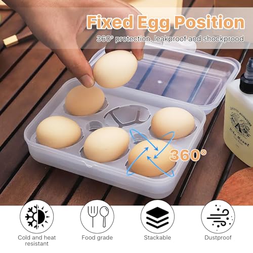 6 Grid Egg Container, Plastic Egg Carrier for Camping Picnic Travel-2Pcs | Shockproof & Portable Egg Tray Storage Box, Kitchen Crisper Egg Holder for Outdoor, Clear White