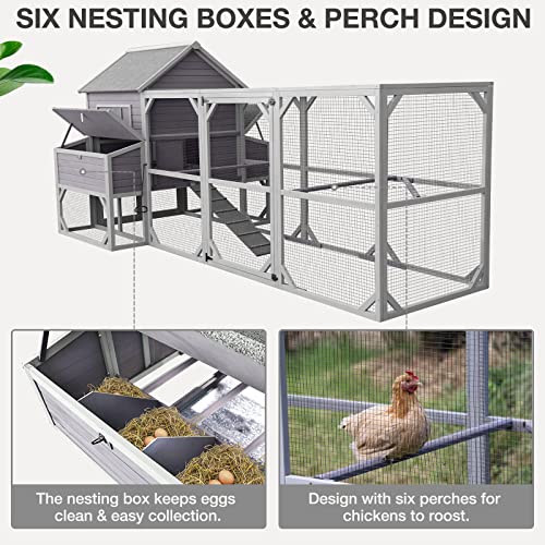 Chicken Coop for 10 Chicken Extra Large Outdoor Chicken House with Two Large Nesting Box, Leakproof Pull-on Tray and UV-Resistant Roof Panel