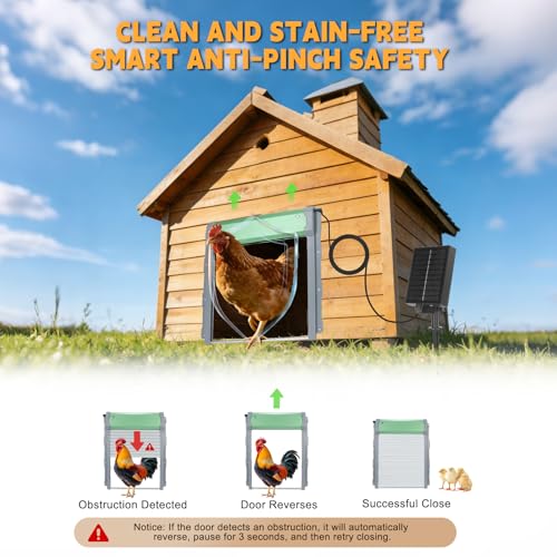 Solar-Powered Automatic Chicken Coop Door with Timer, Light Sensor & Remote Control – Weatherproof Aluminum Alloy Design with Anti-Pinch Safety Feature - color: Green