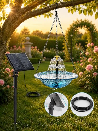 2026 Smart Birdbath Fountains Solar Power, Hanging Birdbath Fountain Solar Cascade,Clear Hummingbird Birdbath with Solar Powered for Outdoor Livng Garden Patio Backyard