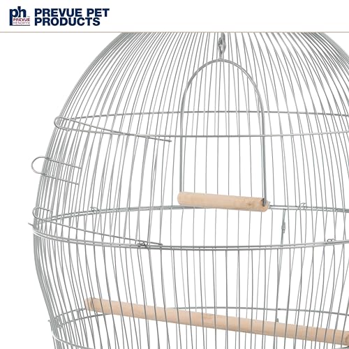Prevue Pet Products Sonata Round Metal Birdcage - Gray | Ideal for Tabletop or Hanging Stand, for Small Birds with Food Cups, Gate-Style Front Door, Pull Out Split Tray Design