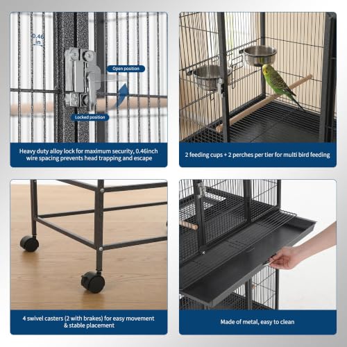 TrailBlaze Heavy Duty Carbon Steel Bird Cage - 74 Inch Stackable Aviary with 3 Dividable Compartments, Removable Trays, Spacious Flight Enclosure for Parakeets, Cockatiels, Conures, Finches - Silver - color: Black
