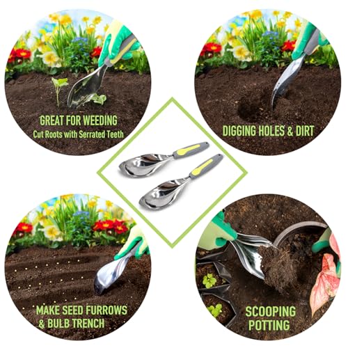 2Pack Garden Trowel, Stainless Steel Hand Shovel with Ergonomic Handle, Multi-Use Soil Scoops for Digging, Planting, Transplanting, Cultivating(Blue) - color: Yellow