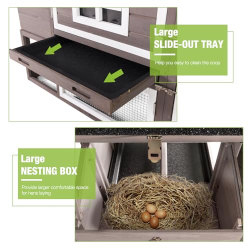 GUTINNEEN Chicken Coop with Wheels Mobile Outdoor Hen House Weatherproof Duck Cage with Large Nesting Box, Leak-Proof Tray, UV-Resistant Roof for 2-4 Chickens (Brown & White) - color: Brown & White
