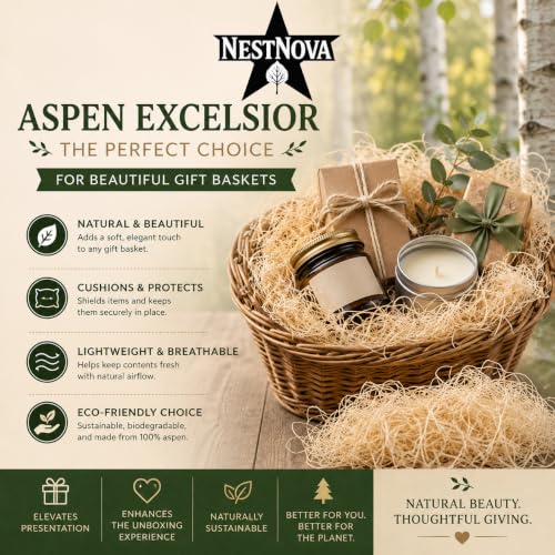 NestNova™ Aspen Excelsior, 2 lb Box of USA-Grown Aspen Fiber. Eco-Friendly Material for Chicken coops, Small pet Bedding, Crafts, and Gift Baskets. Biodegradable and Hand Packed. 2 Boxes (4 lbs)