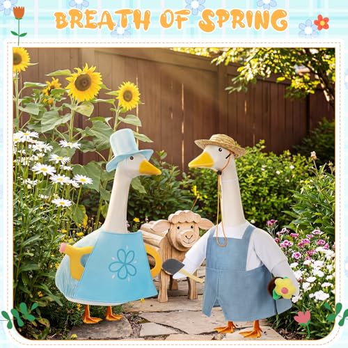 2 Set Porch Goose Outfit Spring Gardener Goose Clothes with Small Flower Pot for 23" Cement Outdoor Patio Yard Decor(Watering Can) - style: Watering Can