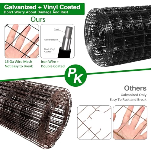 GILPWA Wire Fence, 36 in(H) X 25 ft(L) PVC Coated Welded Wire Fencing 2" X 2" 16GA Garden Border Vinyl Metal Chicken Wire Fencing Mesh Roll for Yard Vegetable Plant Protection Poultry Netting Black - size: 36in*25ft