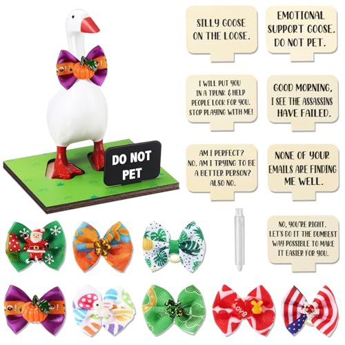Relaxweex Magnetic Goose Key Holder Cute Resin Goose Statue with Mini Bow Tie Writable Interchangeable Signs Chalk for New Apartment Housewarming Gifts Office Table Desk Home Decor(Classic) - style: Classic