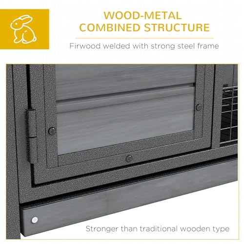 PawHut Rabbit Hutch Elevated Bunny Cage Small Animal Habitat with Metal Frame, No Leak Tray, Metal Wire Pan and Openable Water-Resistant Asphalt Roof for Indoor/Outdoor Gray | Small Animal Habitat, No Leak Tray, Metal Wire Pan, Openable Water-Resistant As