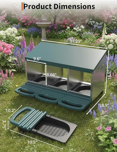 GarveeLife Chicken Nesting Box 3 Hole, Galvanized Steel Nest with Roll Away Egg Collection & Swing Perch, Easy-Clean Laying Box for Hens, Heavy Duty Design for Chicken Coop - color: Green, size: 3 holes