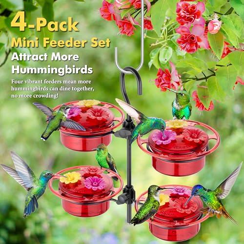 iBorn Small Hummingbird Feeder Hummingbird Feeders for Outdoors Hanging 4PCS 3OZ Mini Humming Bird Feeder with 3 Bee Guard Feeding Ports Silicone Flower Red - style: Hanging Mini Hummingbird Feeder 3oz,4 Set
