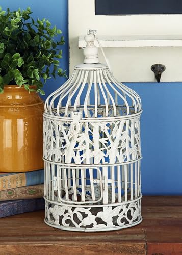 Deco 79 Metal Birdcage Indoor Outdoor Hinged Top with Latch Lock Closure and Hanging Hook, Set of 2 15", 18"H, White