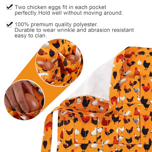 Egg Collecting Apron, 12 Pouches Chicken Egg Apron | Farmhouse Aprons for Chicken, Duck, Goose, Poultry Collection - color: Yellow-black Chicken, size: 49*52cm