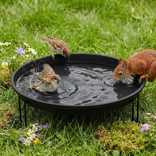14.37'' Ground Bird Bath for Outside Large Bird Bath Bowl for Patio Garden or Deck Floor Standing Black Steel Wire Stand with Dish Outdoor Feeder Water(Black) - color: Black