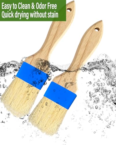 Pastry Basting Brush - Food Grade, Non-Shedding Natural Bristle, Heat Resistant Wooden Handle, Durable Kitchen Tool for Baking, Cooking, Butter, Egg Wash, Glazing, Oil, Sauce (Set of 2, 1.5", Blue)