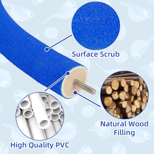 Rypet 90-Degree Parrot Perch for Cage Corner, Quartz Bird Perch (Blue L) | For Paw Grinding Clean Stick Exercise, Rough Quartz Surface, Cage Accessorie, Small Parakeets Cockatiel Conures - color: Blue-corner-90, size: Large