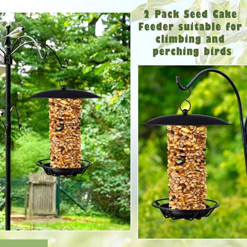 2 Pcs Cylinder Bird Feeder Outdoor Seed Cake Feeder Metal Suet Cake Holder Backyard Wild Bird Feeding Feeders for Outdoors Garden (Black) - color: Black