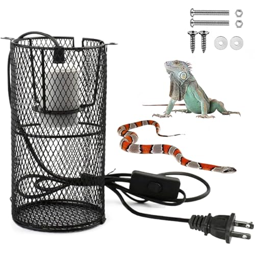 Reptile Heat Lamp Guard Ceramic Heat Emitter Basking Heater Lamp Reptile Accessories for Turtle Snakes Lizards Frogs Chicks with Power Switch & Anti-Biting Hanging Hook Design Round Without Bulb 150w - size: 1 PCS | Reptile Heat Lamp Guard