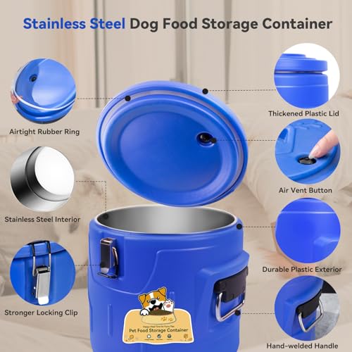 Newget 20lb Airtight Stainless Steel Dog Food Storage Container with Scoop | Airtight, Sturdy, Moisture-Proof, Large Metal Cat & Dog Food Container with Lid, Prevents Pets from Opening, Easy to Clean - size: 20 lb