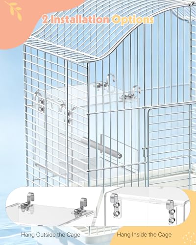 Pawfly No Mess Bird Feeder, Clear Acrylic Bird Cage Feeder, Hanging Bird Feeder for Cage, Parakeet Feeder, Bird Seed Catcher, Food Container for Parrot, Cockatiel, Budgie & Lovebird, Medium - size: Medium